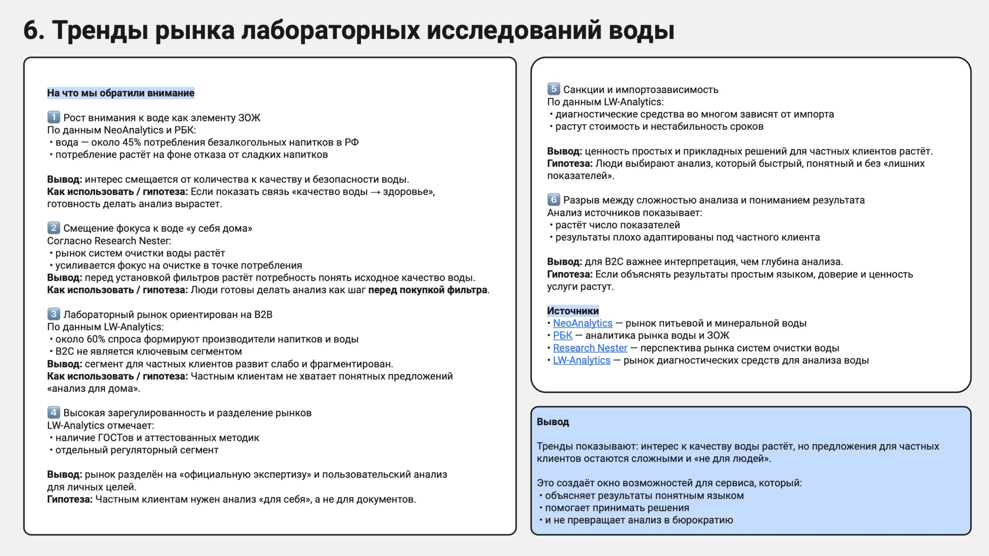Страница исследования «Тренды рынка»: вывод: для B2C важнее интерпретация, чем глубина анализа