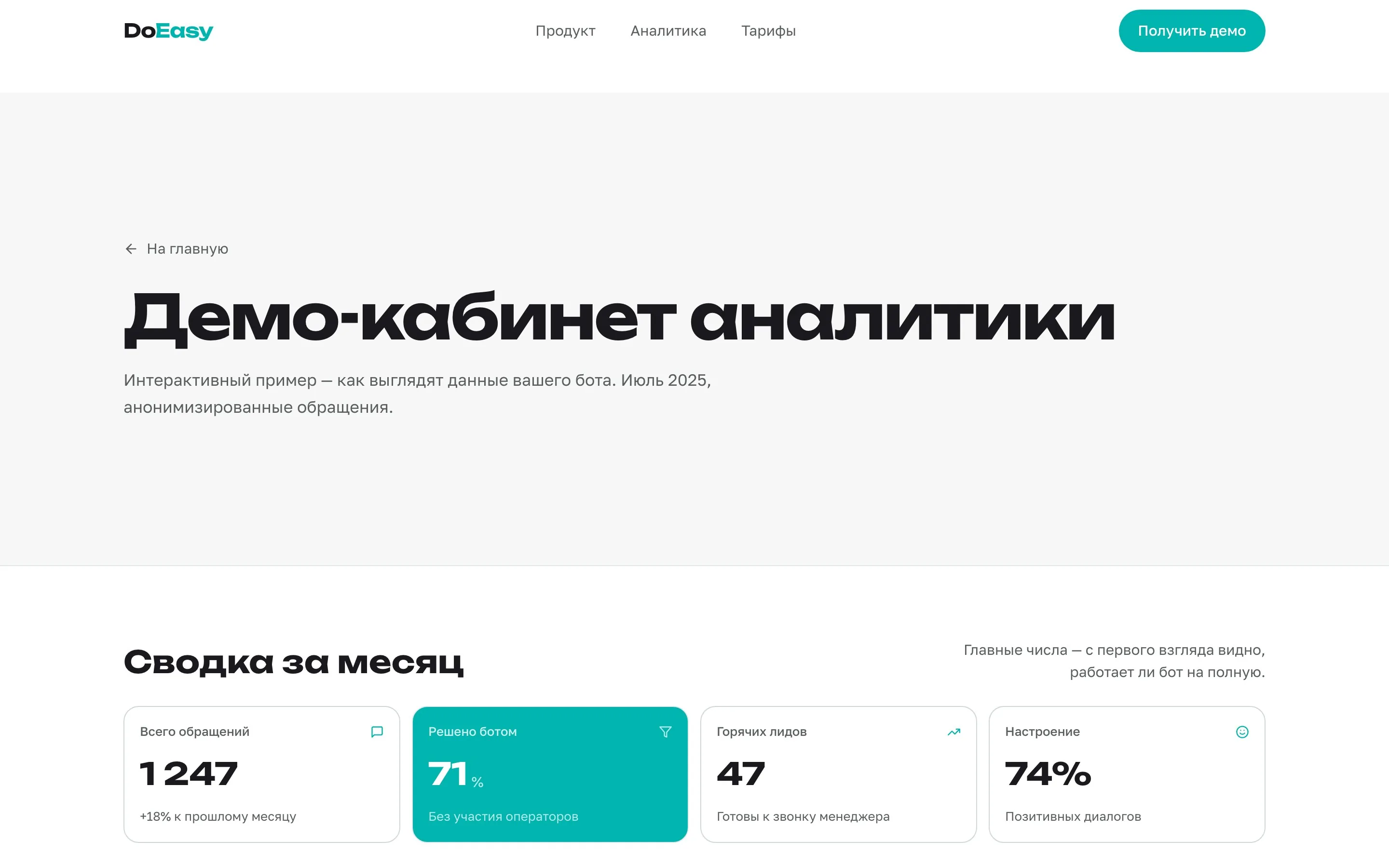DoEasy — Демо-кабинет — Демо-кабинет аналитики